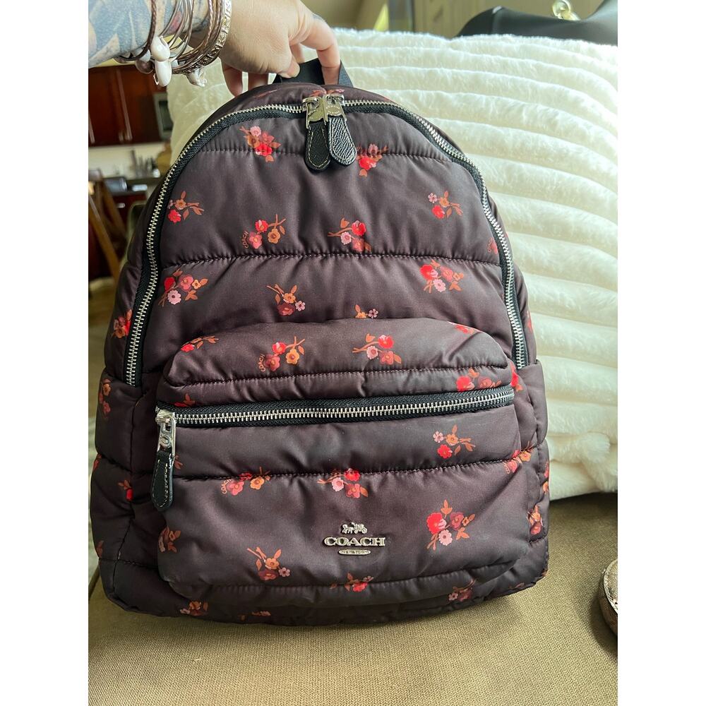 coach quilted floral charlie puffer backpack in baby bouquet 30667